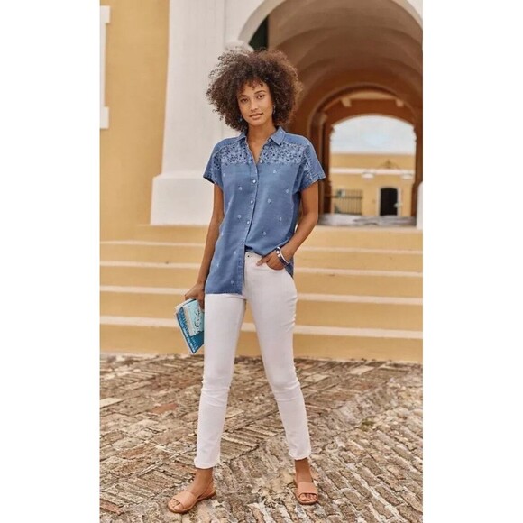 J Jill Denim White Authentic Fit Slim Ankle Size 12 Stretch Pocket Zip MSRP $89 - Picture 1 of 9